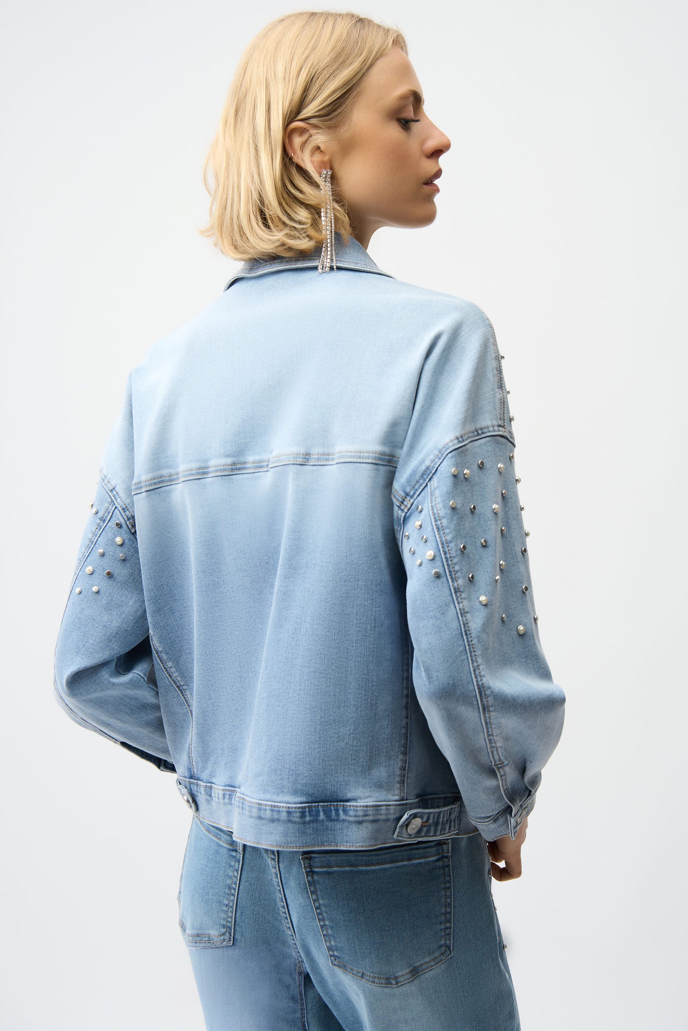 Denim Oversized Jacket With Pearls and Studs Joseph Ribkoff