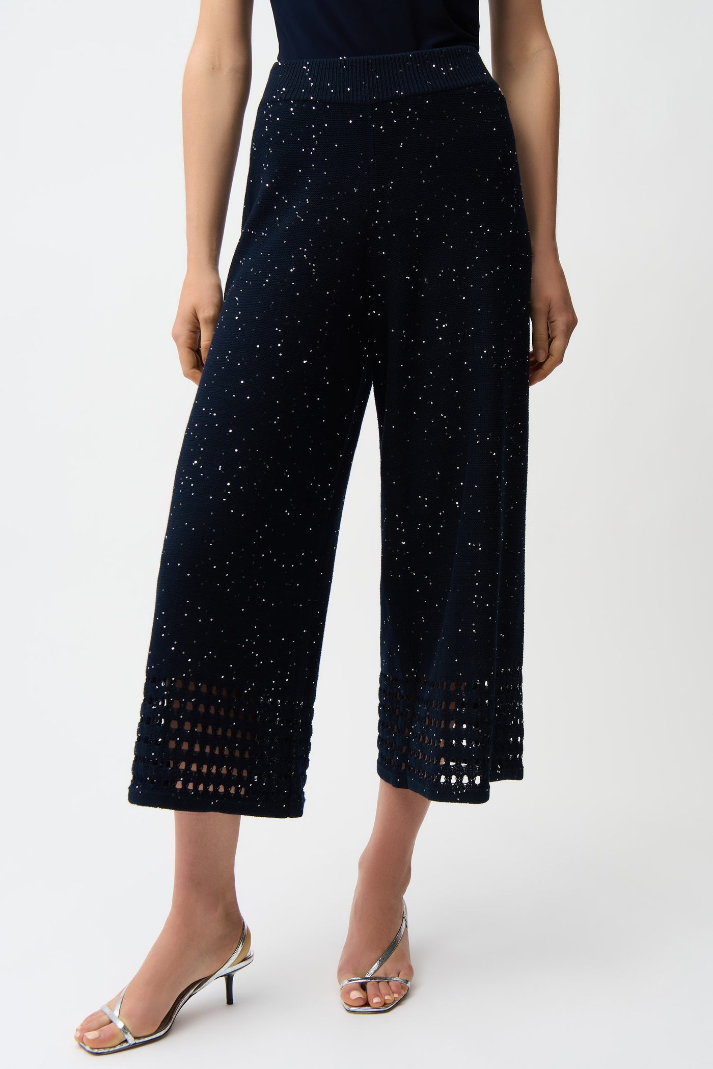 Sequins Yarn Culotte Pants With Open Stitch Border Joseph Ribkoff