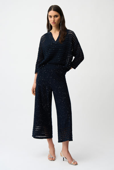 Sequins Yarn Culotte Pants With Open Stitch Border Joseph Ribkoff