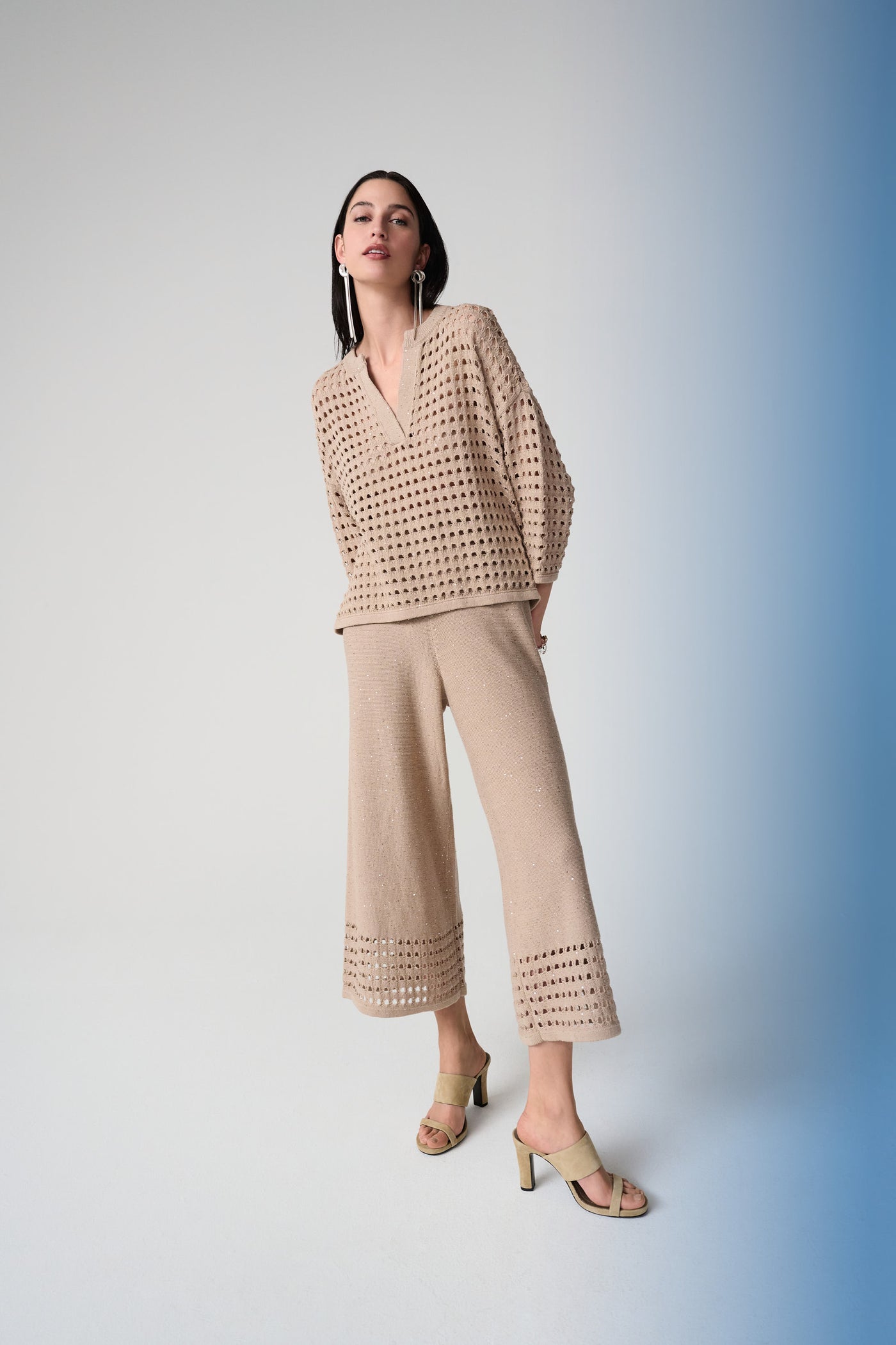 Sequins Yarn Culotte Pants With Open Stitch Border Joseph Ribkoff
