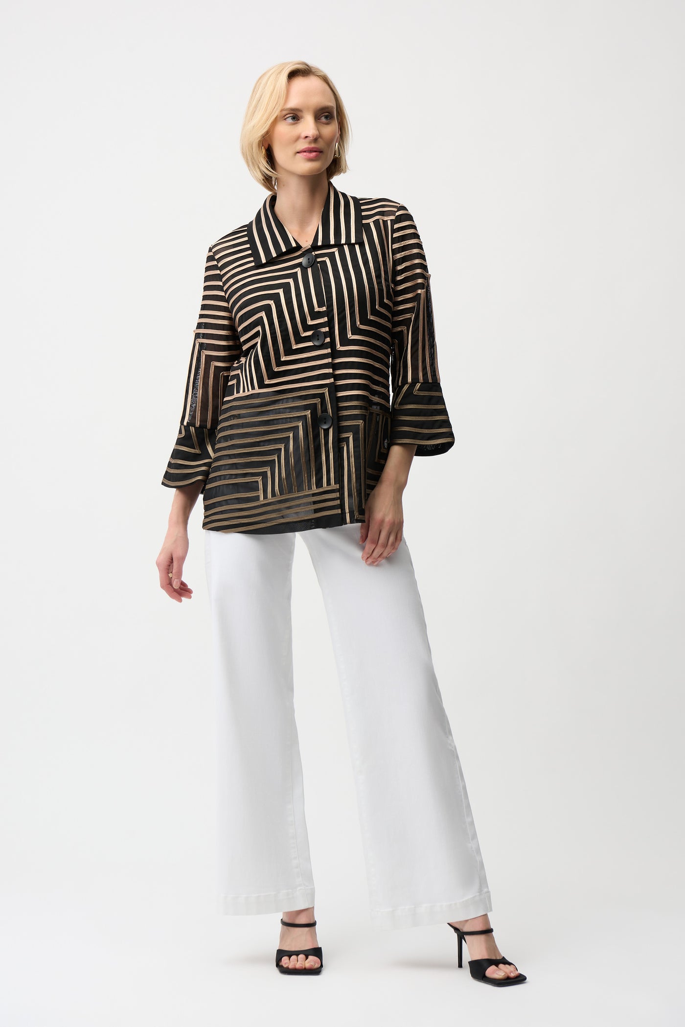 Satin And Mesh Abstract Print Jacket With Bell Sleeve Joseph Ribkoff