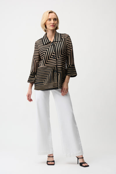 Satin And Mesh Abstract Print Jacket With Bell Sleeve Joseph Ribkoff