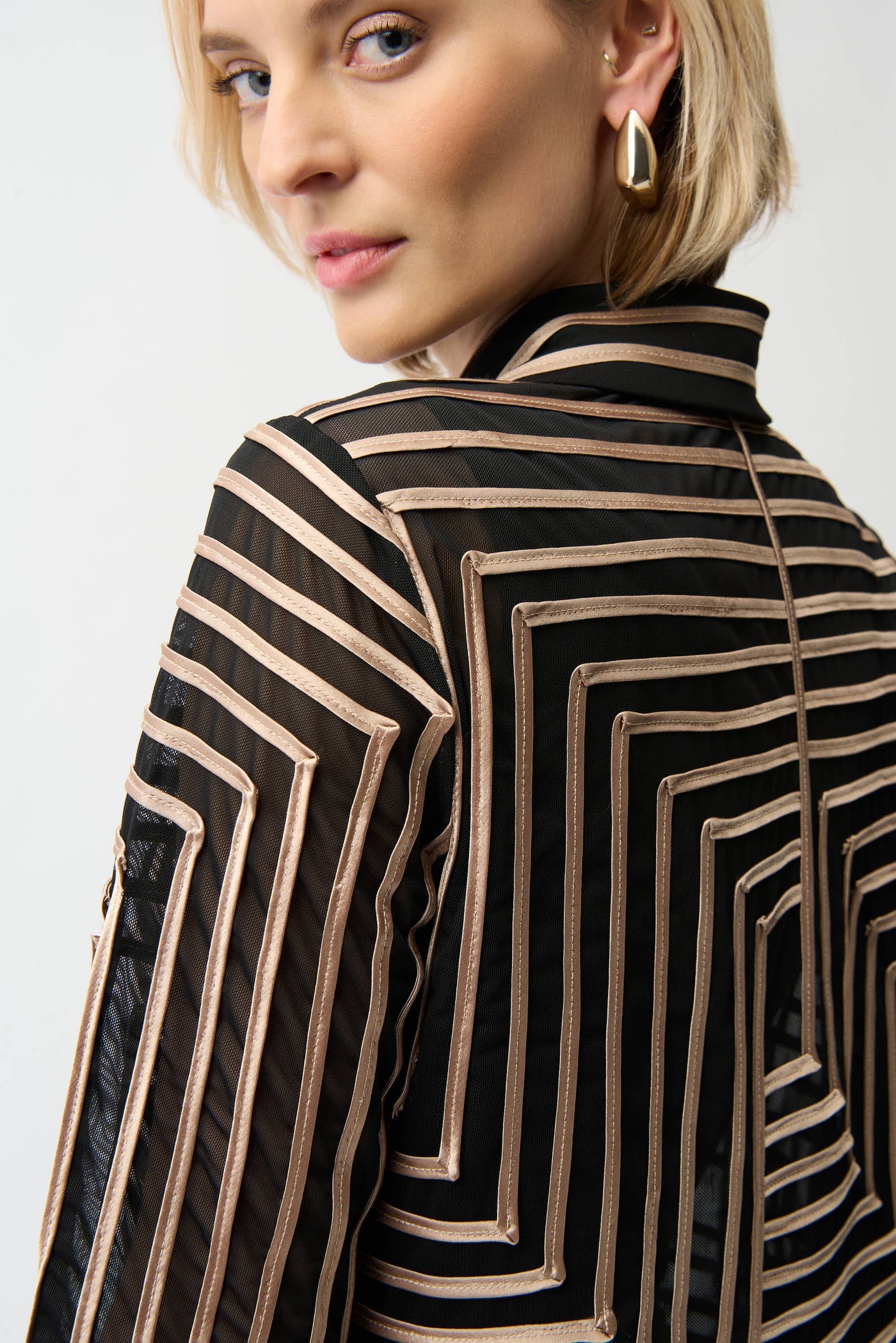 Satin And Mesh Abstract Print Jacket With Bell Sleeve Joseph Ribkoff