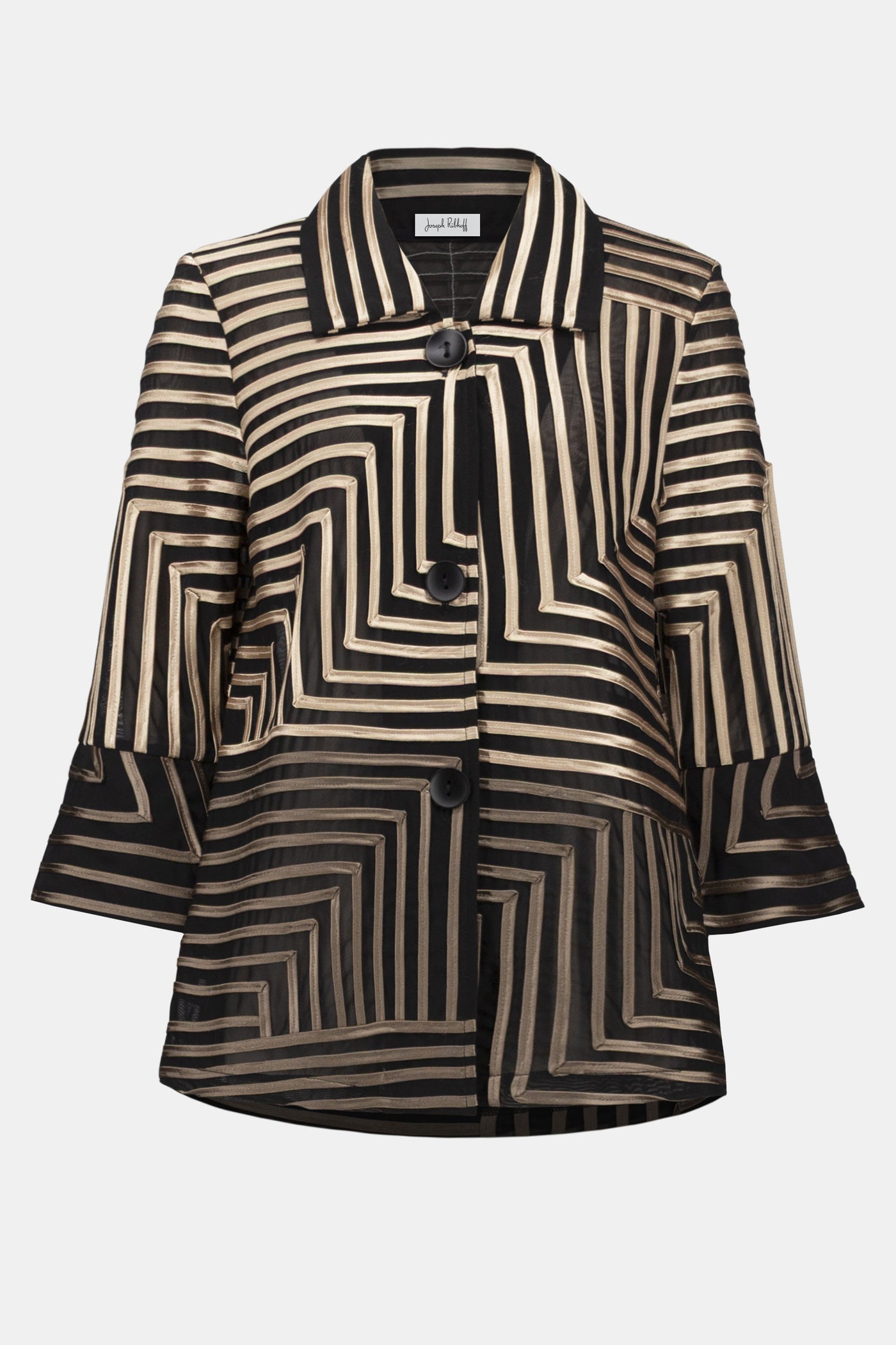 Satin And Mesh Abstract Print Jacket With Bell Sleeve Joseph Ribkoff