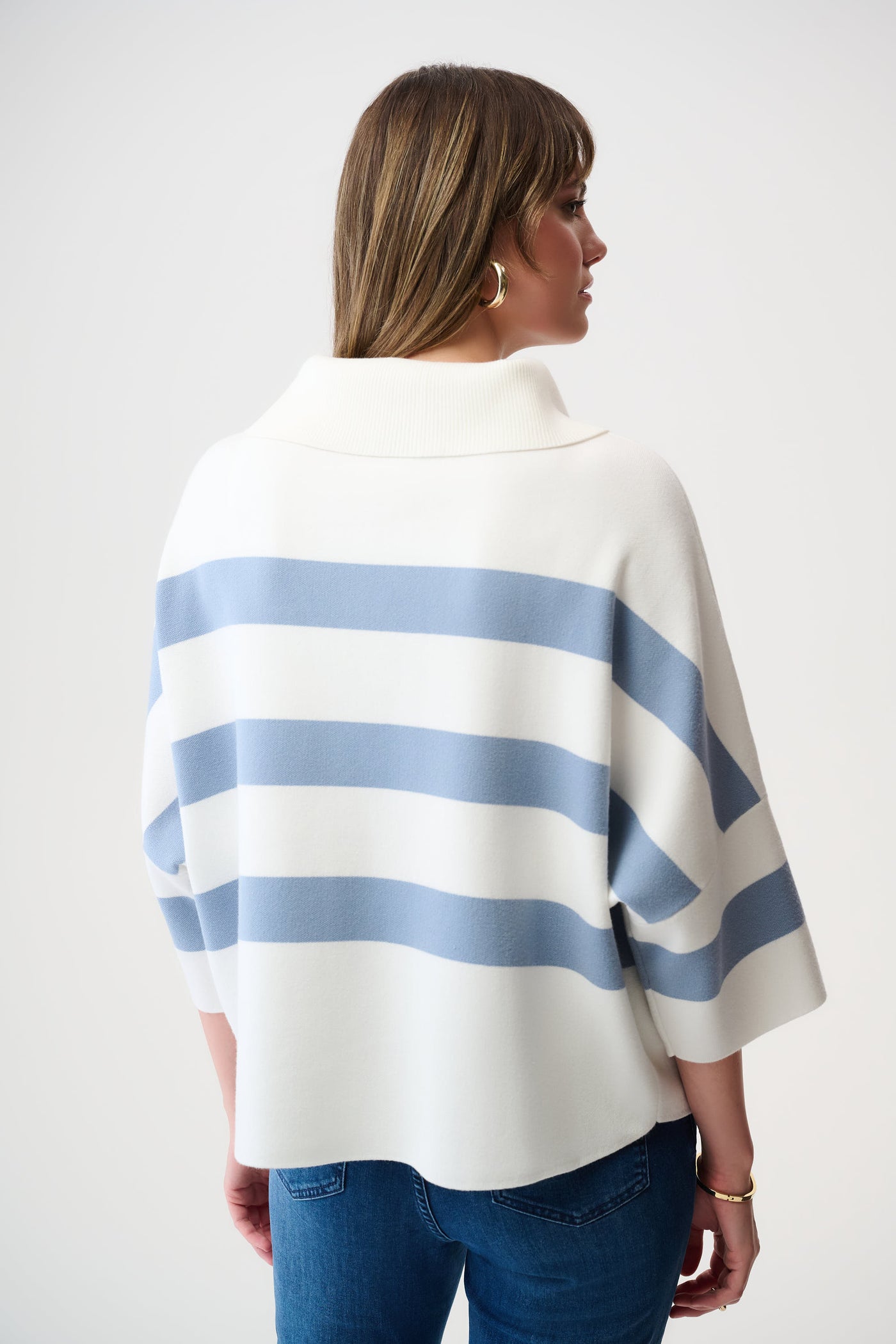 Brushed Viscose Stripe Print Boxy Sweater with Zipped Collar Joseph Ribkoff