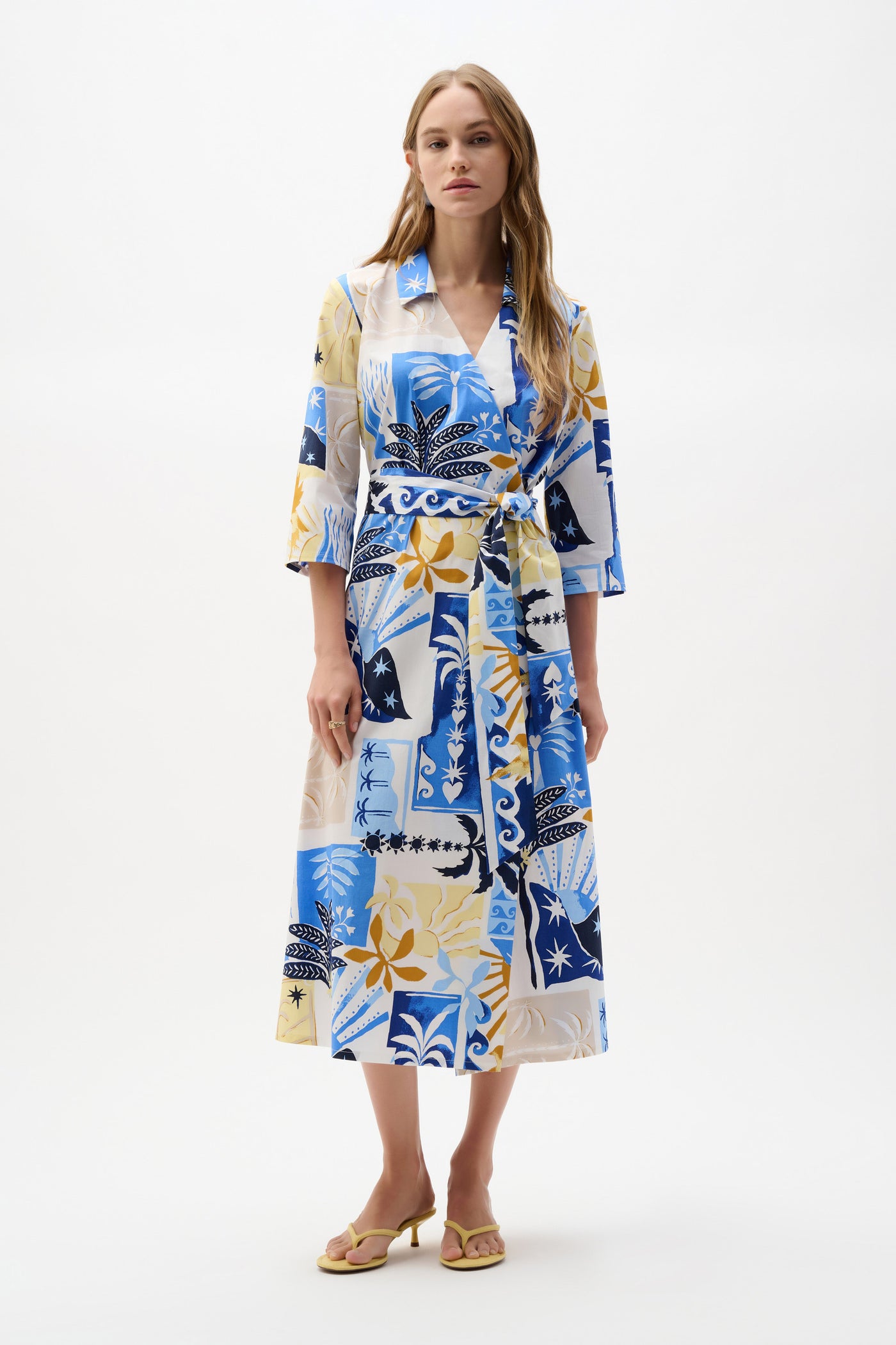 Joseph Ribkoff Stretch Cotton Tropical Print A-Line Wrap Dress
