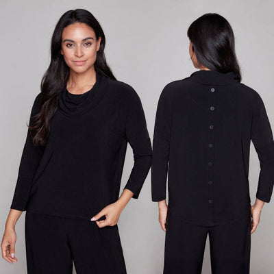 Cowl Neck Top With Back Buttons - Dream Pants