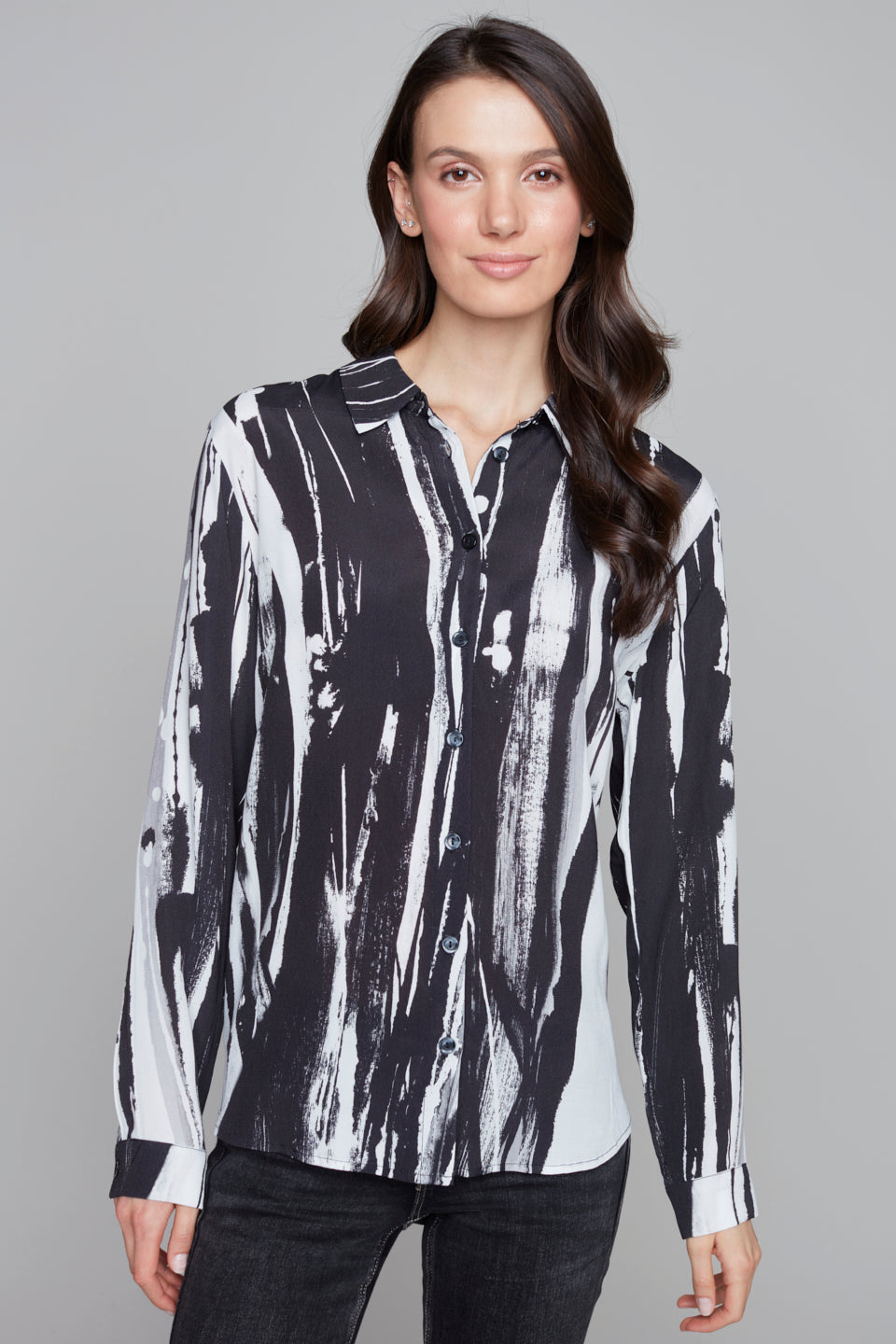 Brushstroke Print Button-Up Blouse Claire Desjardins