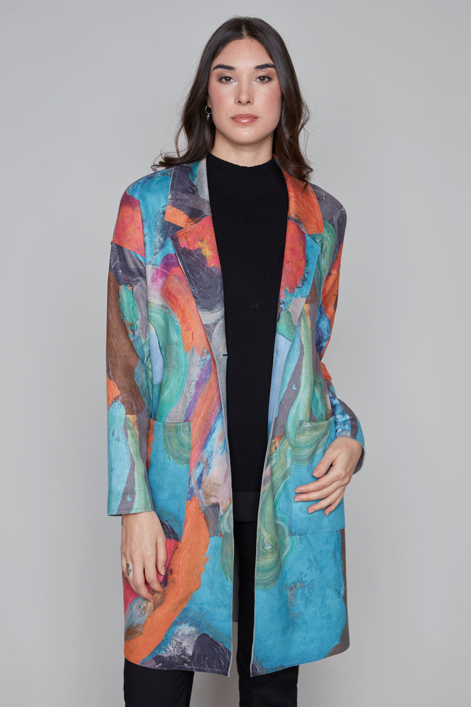 Abstract Art Print Longline Jacket Claire Desjardins