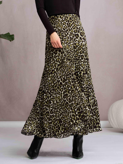 Leopard Print Pleated Midi Skirt Alison Sheri