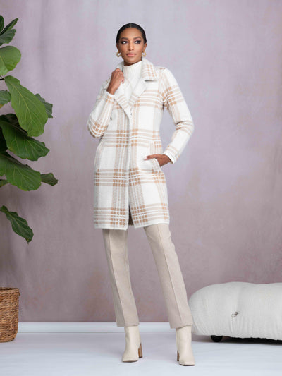 Long Plaid Coat with Tailored Lapels Alison Sheri