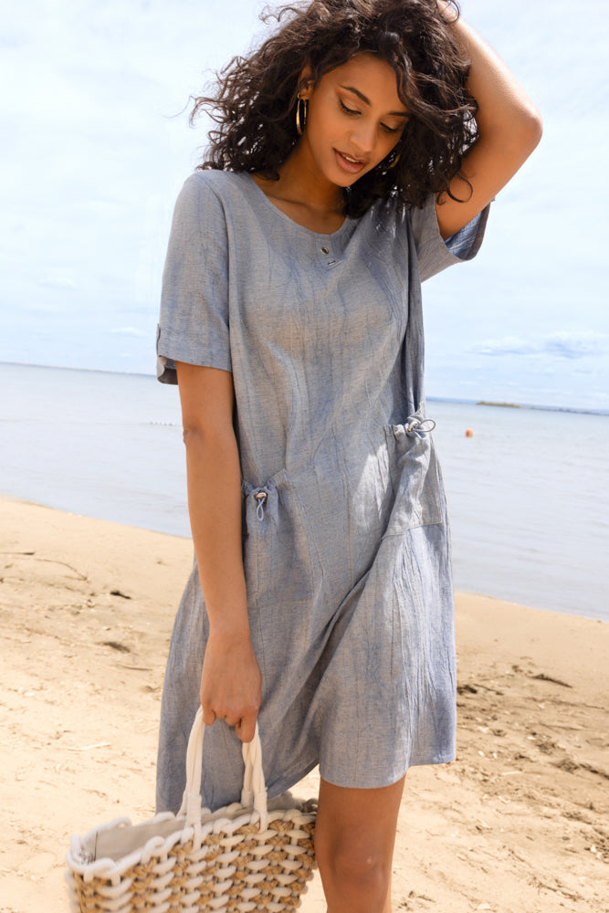 free people linen mini dress Free People Women's Bali Hazel Hearts Minidress - Blue