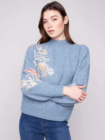 Mock Neck Sweater with Sequin Detail Charlie B