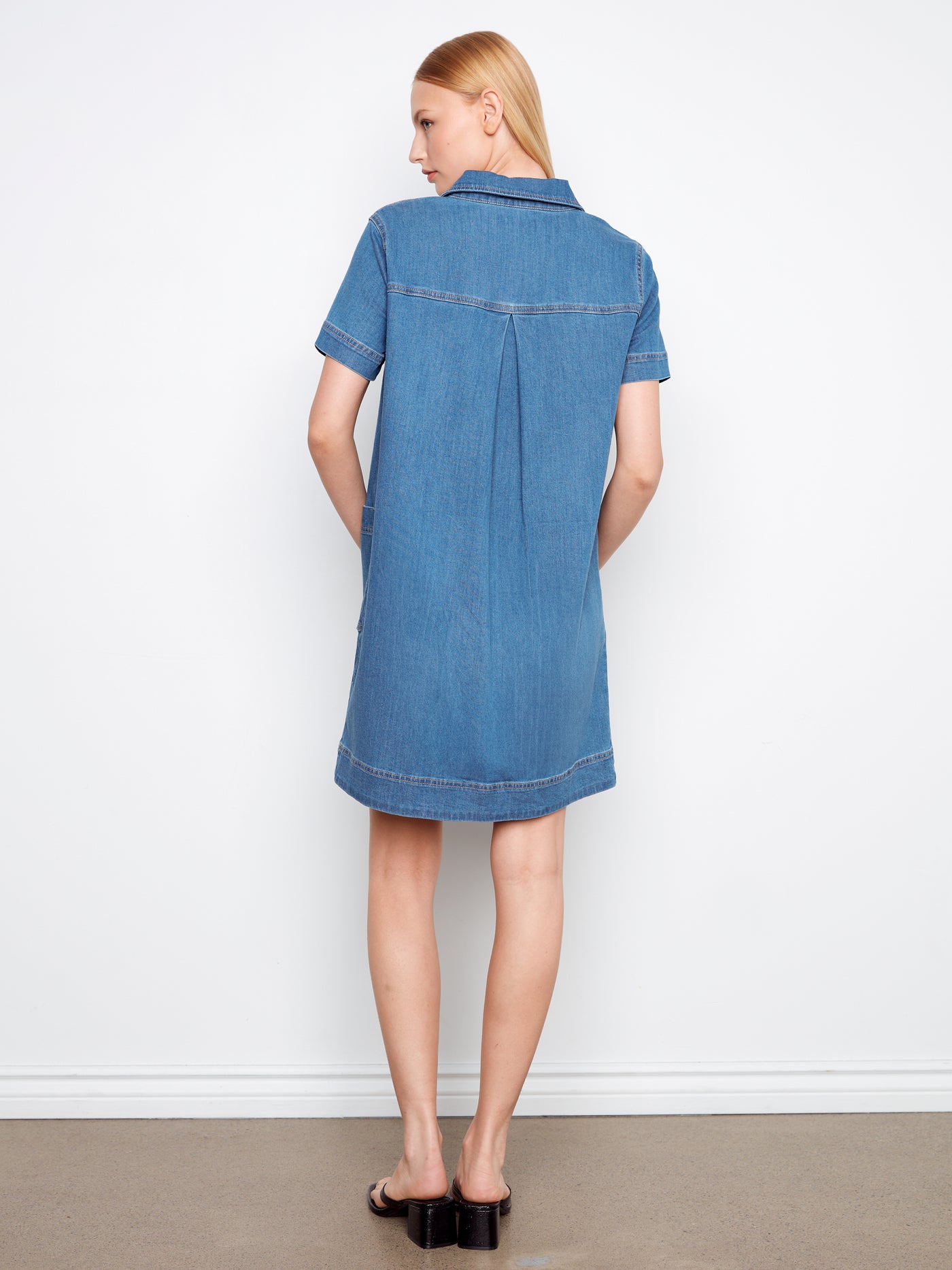 charlie denim mini dress Wholesale MOQ6 Puff Sleeve Button Up Mini Denim Dress