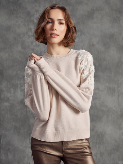 Crew Neck Sweater With Embroidered Flowers Charlie B
