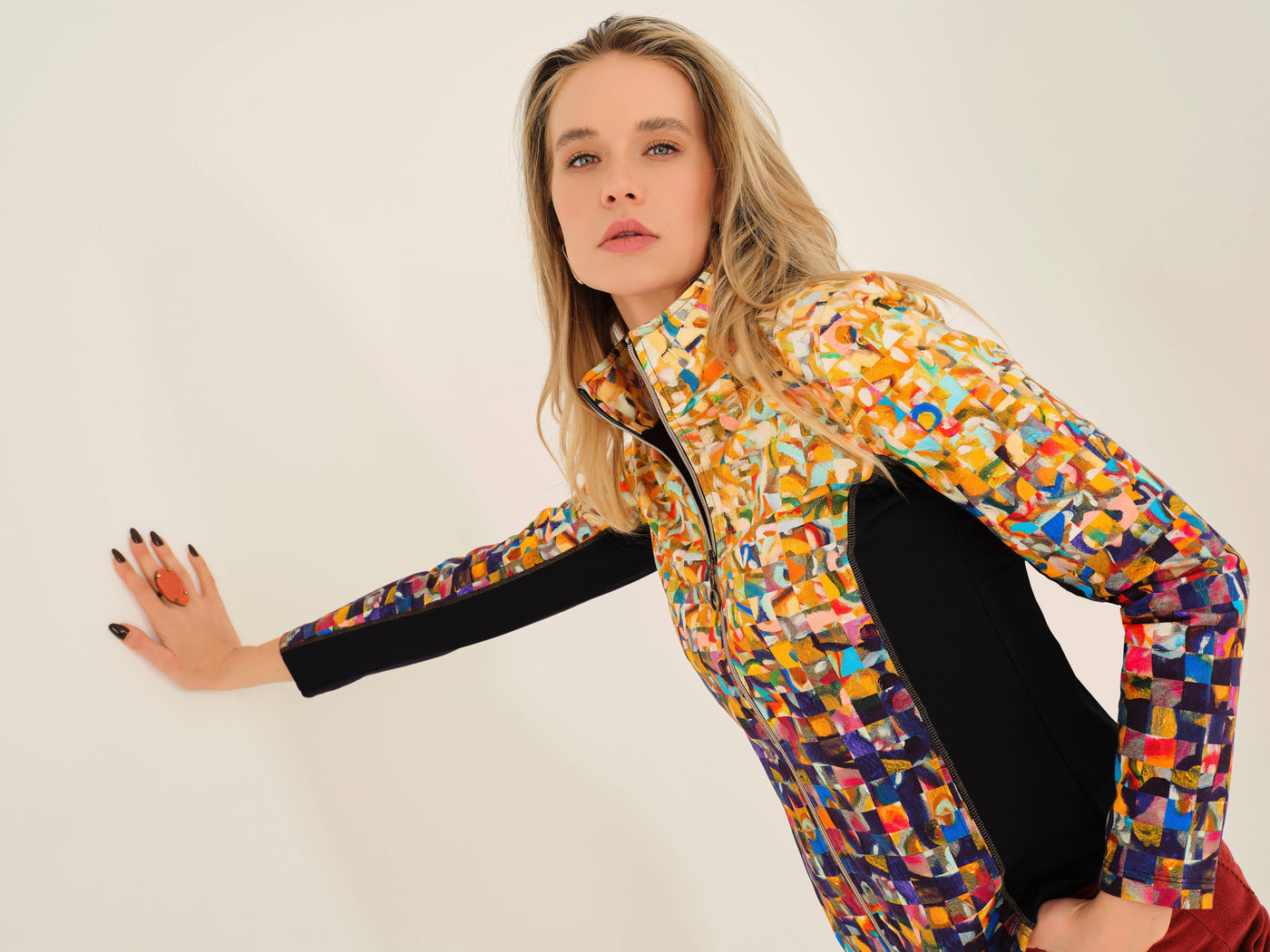 Geometric Print Zip Front Jacket Dolcezza