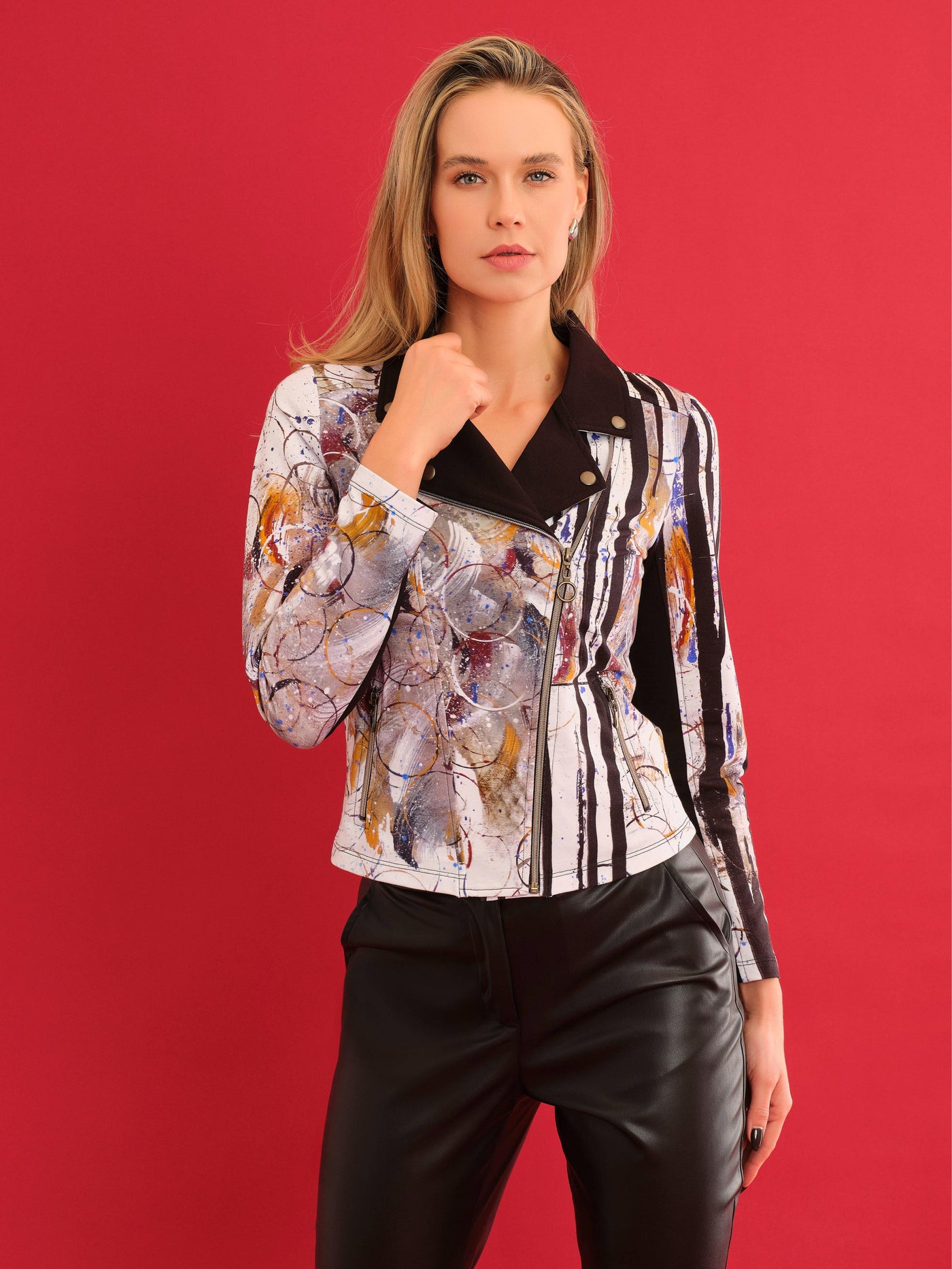 Abstract Print Moto Jacket Dolcezza