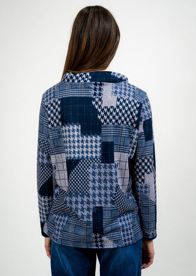 Contrast Trim Foldover Collar Patchwork Print Sweater Trisha Tyler