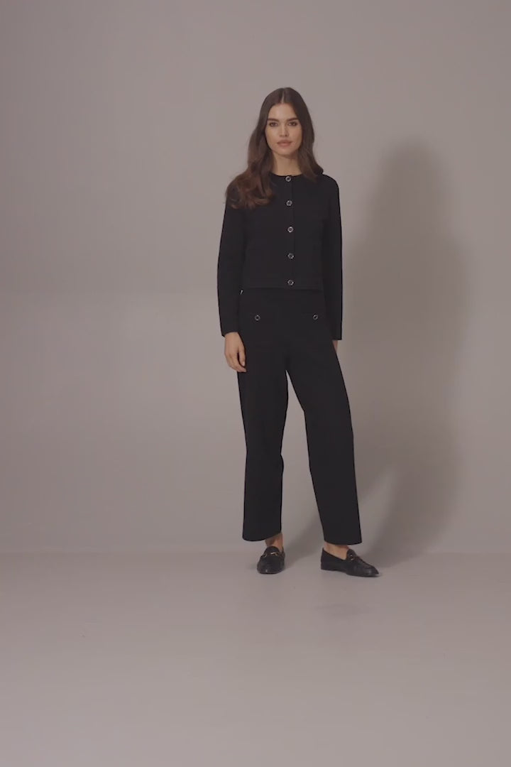 Sweater Knit Crew Neck Button-Front Jacket