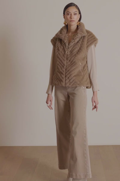 Chevron Faux Fur Mock Neck Vest