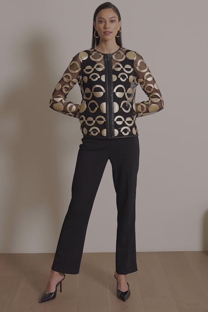 Mesh and Leatherette Collarless Jacket