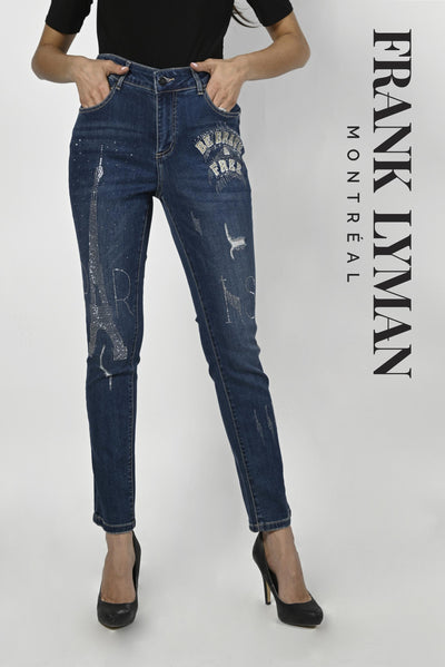 Frank Lyman Embellished Jeans Style 223433U in Denim Blue 